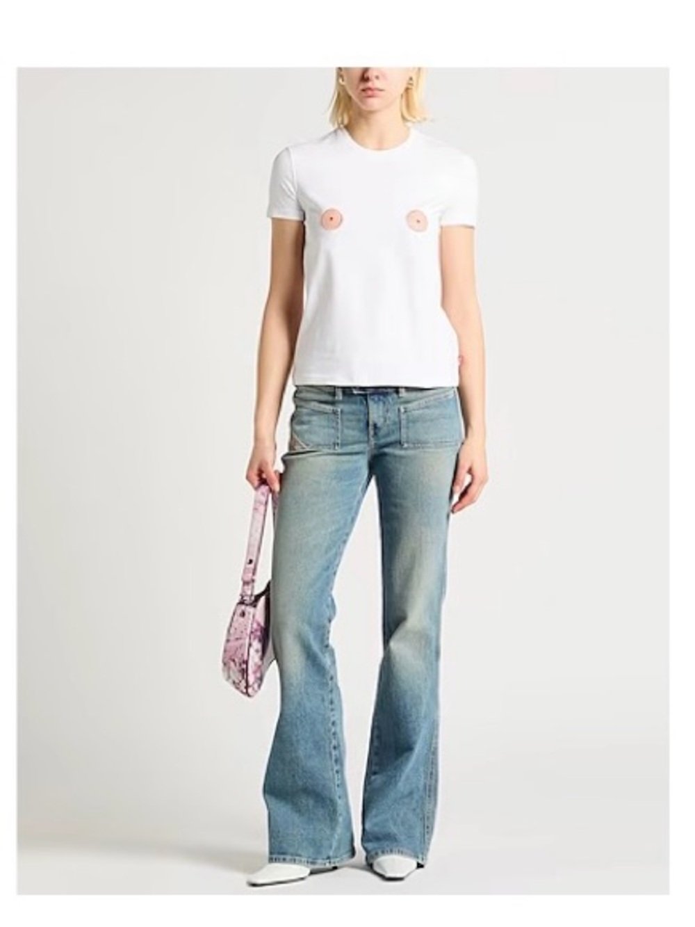 NWT Diesel White Nipple Detail Graphic T-Shirt SIZE S